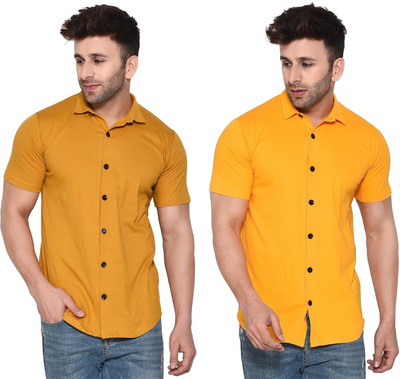 BEYOU FASHION Men Solid Casual Yellow Shirt(Pack of 2)