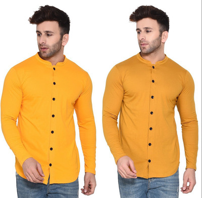 BEYOU FASHION Men Solid Casual Yellow Shirt(Pack of 2)
