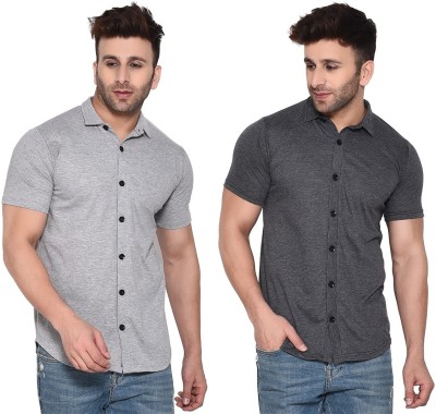 Trendfull Men Solid Casual Silver, Grey Shirt(Pack of 2)