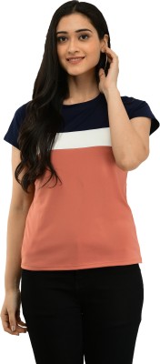 NEYSA Colorblock Women Round Neck White, Black, Orange T-Shirt