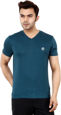 SHELLOCKS Solid Men V Neck Dark Green T-Shirt