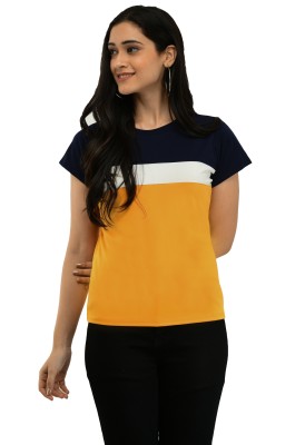 Belfry Colorblock Women Round Neck Multicolor T-Shirt