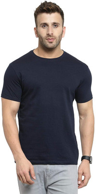 Polo Plus Solid Men Round Neck Navy Blue T-Shirt