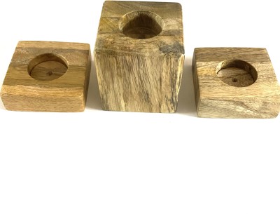 AARAV ARTS Natural Wood tea light holder Wooden 3 - Cup Tealight Holder(Beige, Pack of 3)