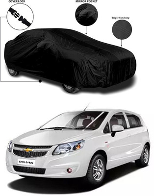 SEBONGO Car Cover For Chevrolet Sail UVA (With Mirror Pockets)(Black)