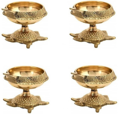 Utkarsh Pack Of 4 Pcs Brass Diwali Kuber Pedi with Turtle Stand (No 1 Small Size ) Diya Oil / Ghee Lamp for Puja Purpose Brass (Pack of 4) Table Diya(Height: 2.36 inch)