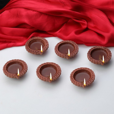 Anil Rakhi Cotton wicks Terracotta (Pack of 6) Table Diya Set(Height: 1 inch)