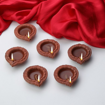 Anil Rakhi Cotton wicks Terracotta (Pack of 6) Table Diya Set(Height: 1 inch)