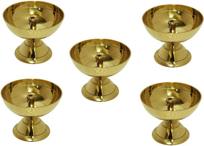 Utkarsh Pack Of 5 Pcs Classic Round ( 2 No Size )Pure Brass Paro Pyali Kamal ASHand Table Diya Designed Deepak Puja Diya Brass (Pack of 5) Table Diya(Height: 1.57 inch)