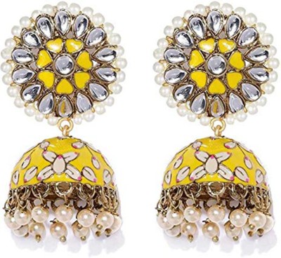 Divastri Meenakari Handcrafted Stylish Floral Design Kundan Pearls Meenkari Jhumka/Jhumki Earrings For Women Copper Jhumki Earring