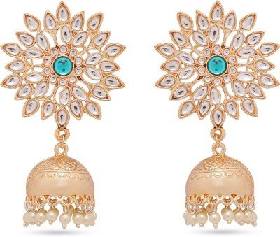 YELLOW CHIMES Stylish Kundan Studded Floral Designer Party Wear Gold Plated Traditional Pearl Jhumka/Jhumki Earrings for Women and Girls Pearl Brass Jhumki Earring