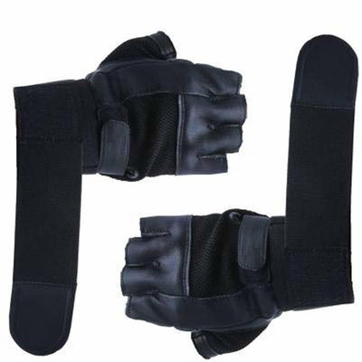 DreamPalace India Leather Gym Gloves With Wrist Support - FRee Size Gym & Fitness Gloves(Black)