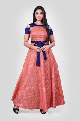 Shreeraj Fashion Flared/A-line Gown(Pink, Blue)