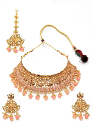 JEWELS GURU Alloy Gold-plated Pink Jewellery Set(Pack of 1)
