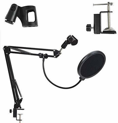 eRise Microphone 3 Leg Stand Boom Suspension Arm Stand with Pop Filter for Dyanamic and Condenser Microphone with Mic Clip Holder & Table Mounting Clamp - (Mic Stand and Pop Filter Combo) Holder(Black)