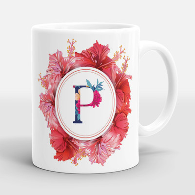 Sublikraft Alphabet P Multi Color Printed Ceramic Coffee Mug(330 ml)