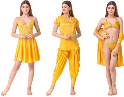 Romaisa Women Nighty Set(Yellow)