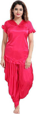 Delight Women Solid Pink Night Suit Set