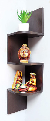 Craftylook Zigzag wall shelf wooden wall corner shelves MDF (Medium Density Fiber) Wall Shelf(Number of Shelves - 3, Brown)