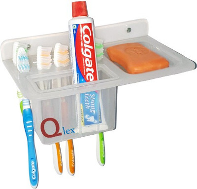 Qlex Soap Case with 1 tooth paste Stand 10 tooth brush pocket and one Soap(Transparent)