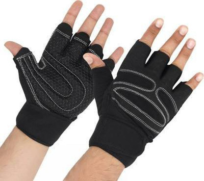 HMFURRYS FINEST LEATHER PADDING Gym Gloves for men and women (201_Black) Gym & Fitness Gloves(Black)