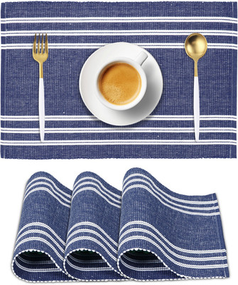 HOKiPO Rectangular Pack of 4 Table Placemat(Blue, Cotton)