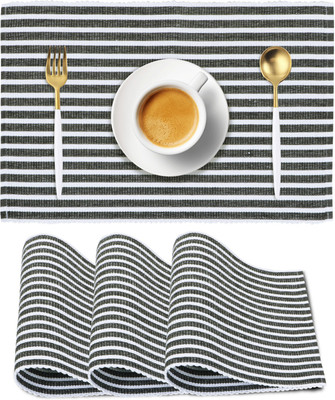 HOKiPO Rectangular Pack of 4 Table Placemat(Grey, Cotton)