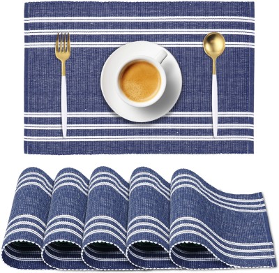 HOKiPO Rectangular Pack of 6 Table Placemat(Blue, Cotton)