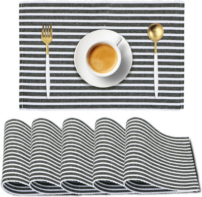 HOKiPO Rectangular Pack of 6 Table Placemat(Grey, Cotton)