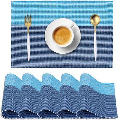 HOKiPO Rectangular Pack of 6 Table Placemat(Blue, Cotton)