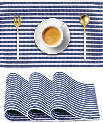 HOKiPO Rectangular Pack of 4 Table Placemat(Blue, Cotton)