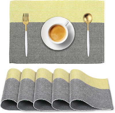 HOKiPO Rectangular Pack of 6 Table Placemat(Yellow, Cotton)
