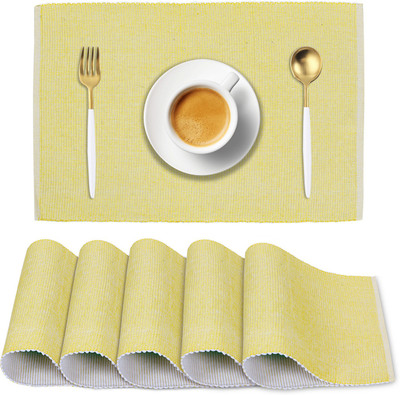 HOKiPO Rectangular Pack of 6 Table Placemat(Yellow, Cotton)