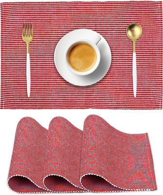 HOKiPO Rectangular Pack of 4 Table Placemat(Red, Cotton)