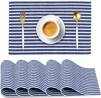 HOKiPO Rectangular Pack of 6 Table Placemat(Blue, Cotton)