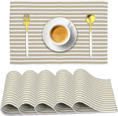 HOKiPO Rectangular Pack of 6 Table Placemat(Brown, Cotton)