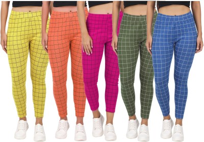 Just Live Fashion Checkered Women Blue, Yellow Tights