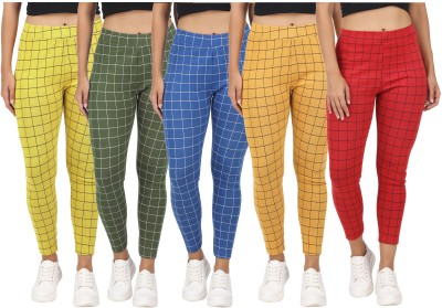 Just Live Fashion Checkered Women Red, Yellow Tights