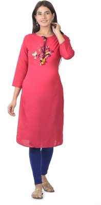 Maa Laxmi Garments Women Embroidered Straight Kurta(Pink)