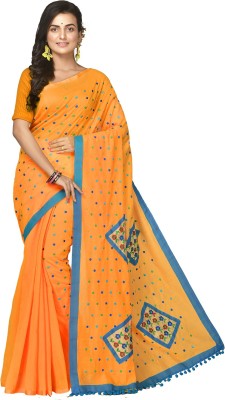 crochetin Embroidered Bollywood Cotton Blend Saree(Blue, Orange)