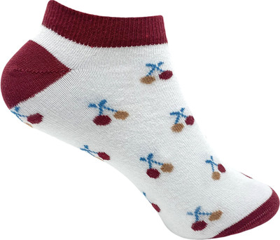 Mint and Oak Feelin� cherry-fic White Low Cut Socks Women Printed Low Cut