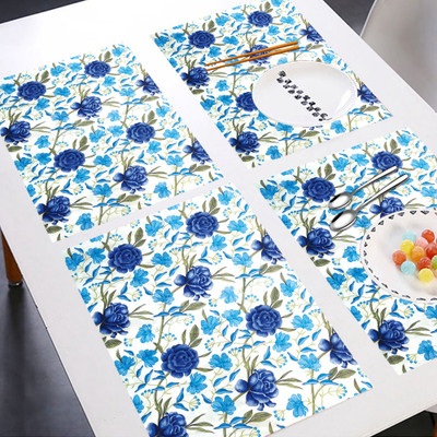 E-Retailer Rectangular Pack of 6 Table Placemat(Blue, PVC)