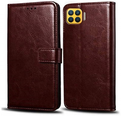 Krofty Flip Cover for OPPO F17 Pro, OPPO F17 Pro Diwali Edition(Brown, Cases with Holder, Pack of: 1)