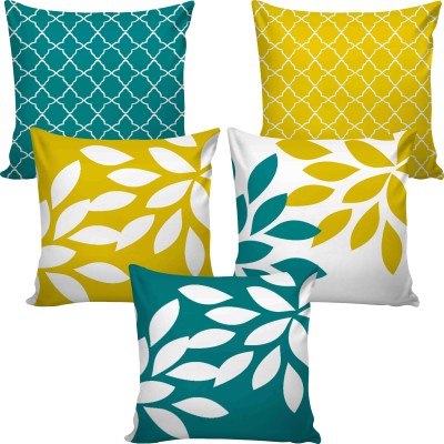 fabrigaanza Floral Cushions Cover(Pack of 5, 50 cm*50 cm, Green, Yellow, White)