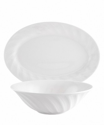 Goodhomes Pack of 2 Bone China Open Bowl with Oval Platter Dinner Set(White, Microwave Safe)