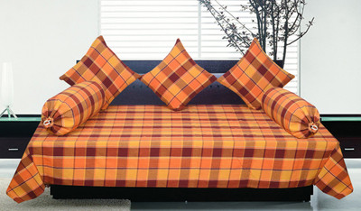 SBN Newlifestyle Cotton Checkered Diwan Set(Orange)