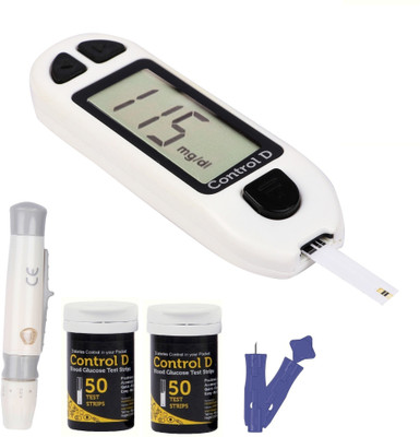 Control D Automatic Glucose Blood Sugar Testing Machine with 100 Strips Glucometer(White)