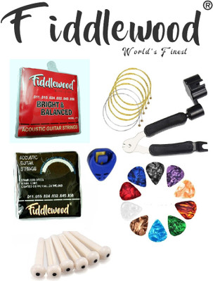 FIDDLEWOOD™ Acoustic GUITAR STRING , 10 CELLULOID PICKS , STRING CUTTER WINDER PULLER , 6 BRIDGE PINS & PICK HOLDER Guitar String(6 Strings)
