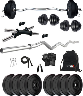 KRX 16 kg PVC 16 KG COMBO 3 with One 3 Ft Curl Rod and One Pair Dumbbell Rods with Gym Accessories Home Gym Combo