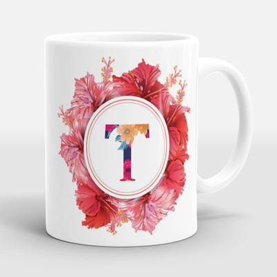 Sublikraft Alphabet T Multi Color Printed Ceramic Coffee Mug(330 ml)